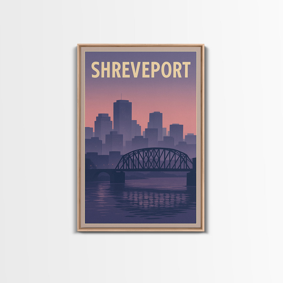 Shreveport Louisiana Travel Poster, Framed Canvas Print, Mid Century City Wall Art, Shreveport Wall Art, City Travel Prints, Fine Art Print