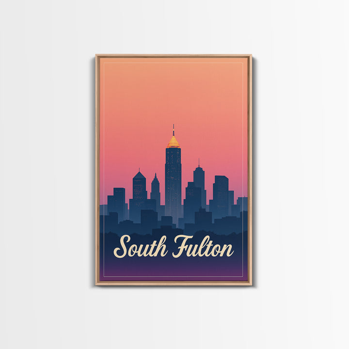 South Fulton Georgia Travel Poster, Canvas Print, Retro Sunset Skyline Art, South Fulton Wall Art, Gift For Travelers, Mid Century Wall Art