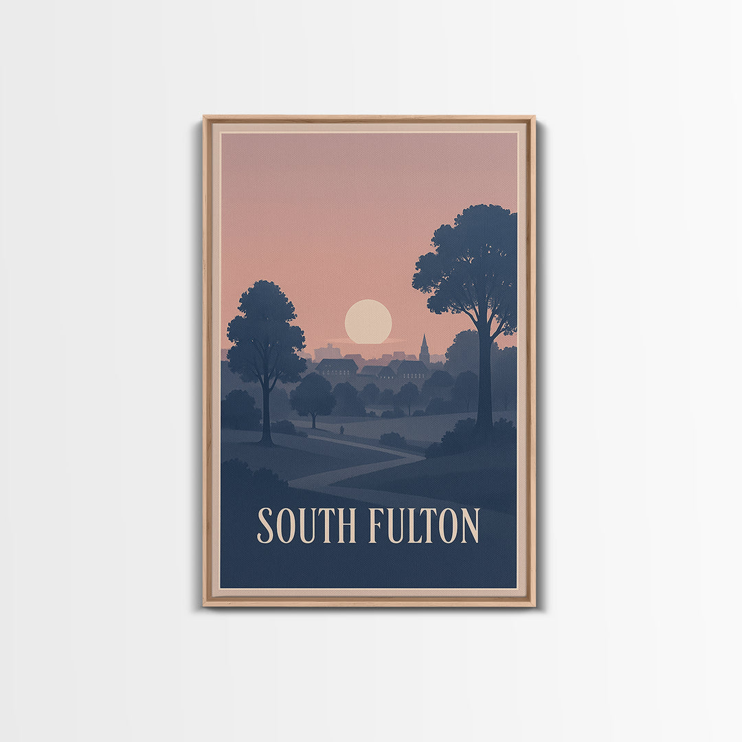 South Fulton Travel Poster, Canvas Print, Classic Travel Poster Art, South Fulton City Art, City Illustration, Watercolor Urban Skyline