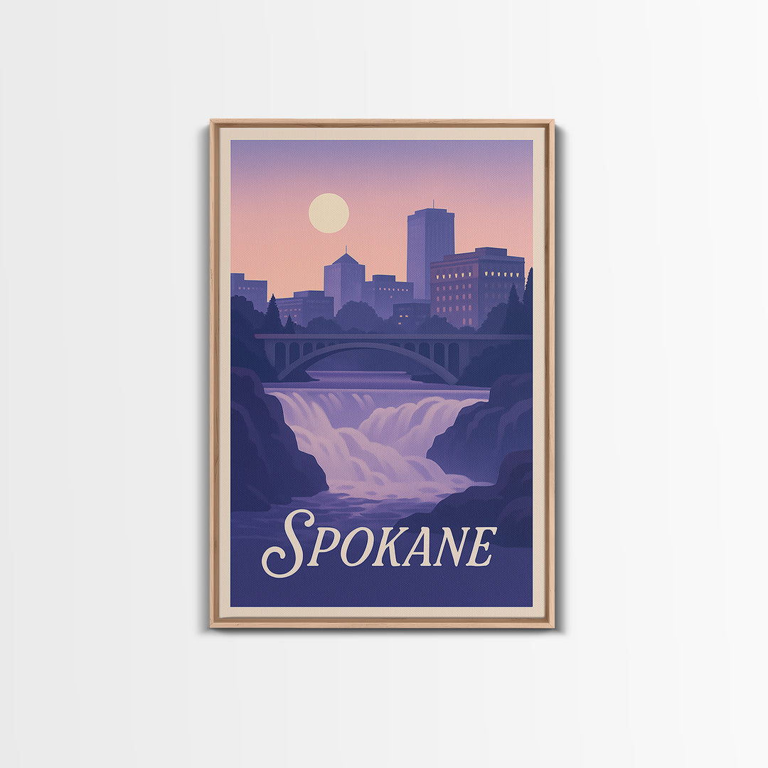 Spokane Travel Poster, Framed Canvas Print, Classic Travel Poster Art, Spokane Wall Art, Wanderlust Decor, Travel Poster Art, Home Decor