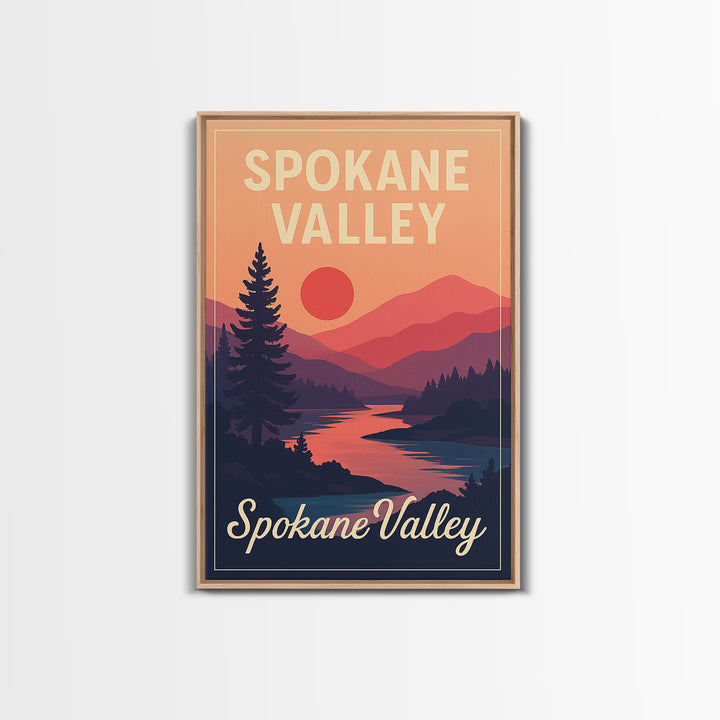 Spokane Valley Washington Travel Poster, Canvas Print, Classic Travel Poster Art, Spokane Valley Poster Print, Wall Decor, Office Decor