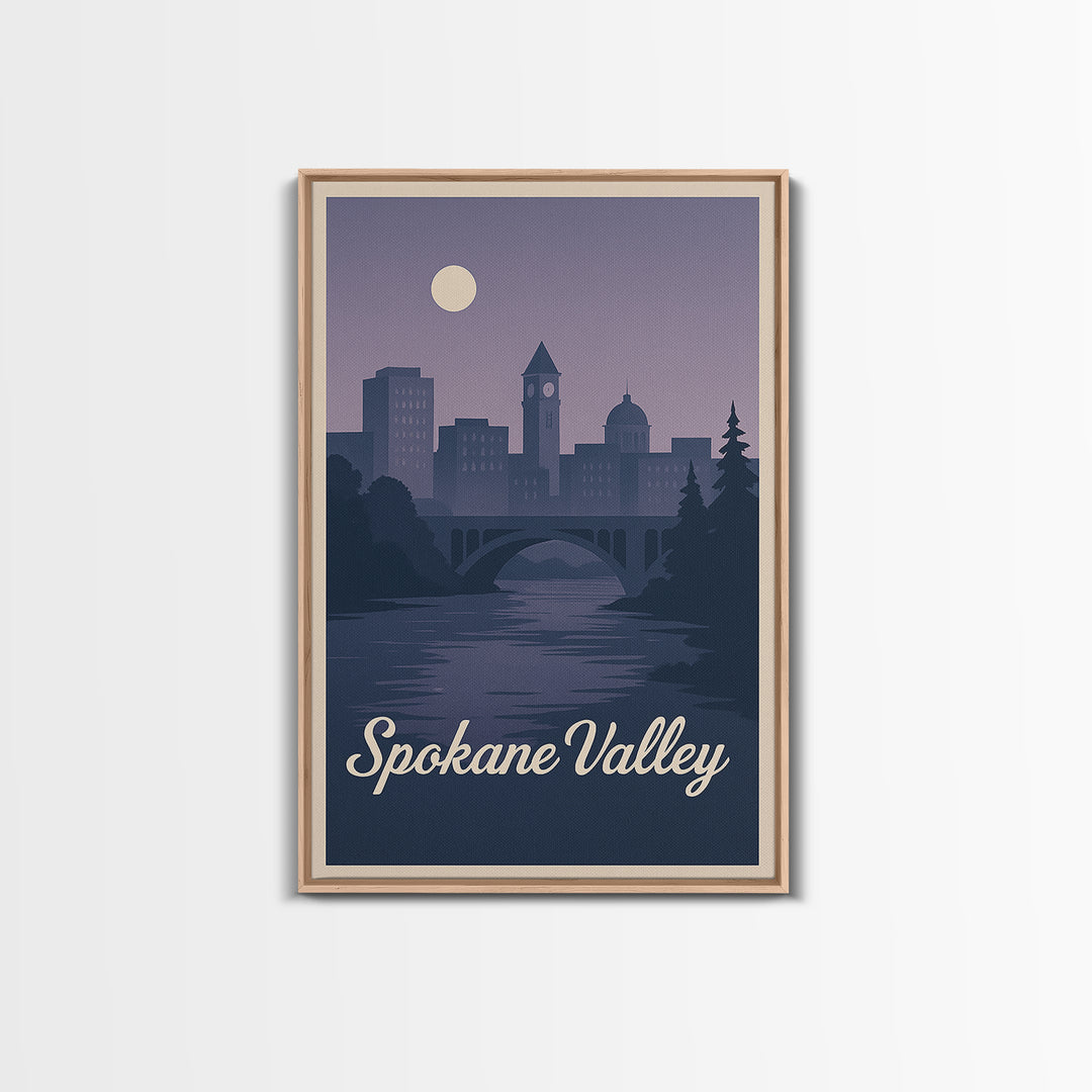 Spokane Valley Travel Poster, Canvas Print, Mid Century City Wall Art, Spokane Valley Art Print, City Art Print, Watercolor Cityscape
