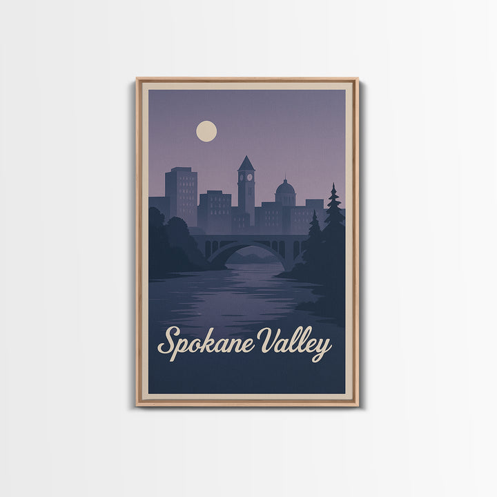 Spokane Valley Travel Poster, Canvas Print, Mid Century City Wall Art, Spokane Valley Art Print, City Art Print, Watercolor Cityscape