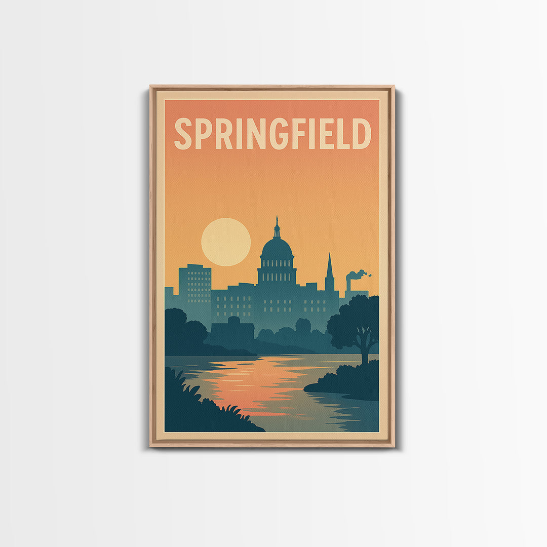 Springfield Travel Poster, Framed Canvas Print, Vintage Travel Poster Art, Springfield City Art, Fine Art Print, Travel Poster Set