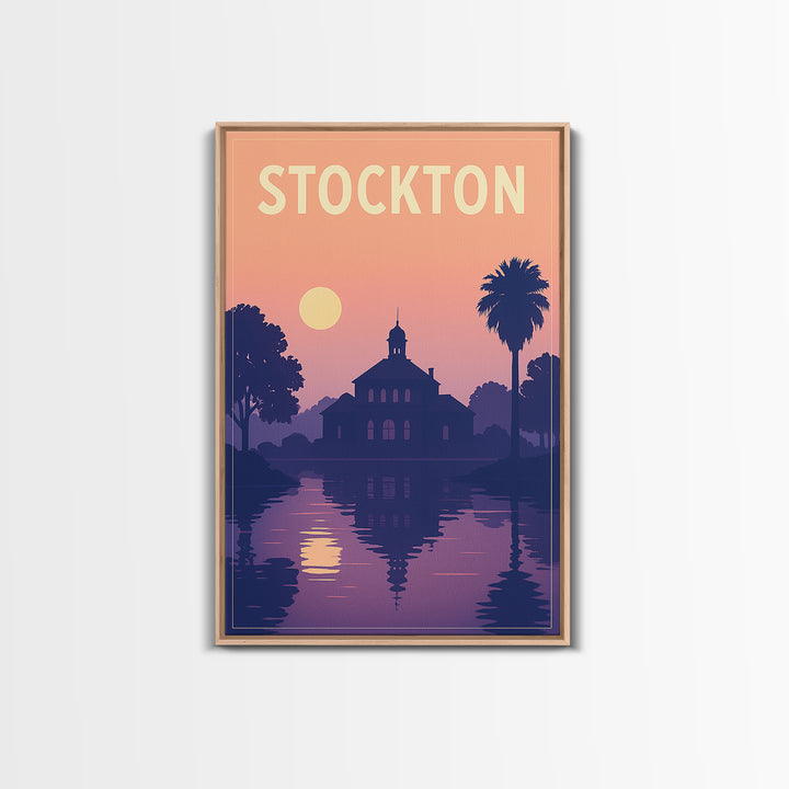 Stockton California Travel Poster, Framed Canvas Print, Mid Century City Wall Art, Stockton City Art, Wanderlust Decor, Gift For Travelers