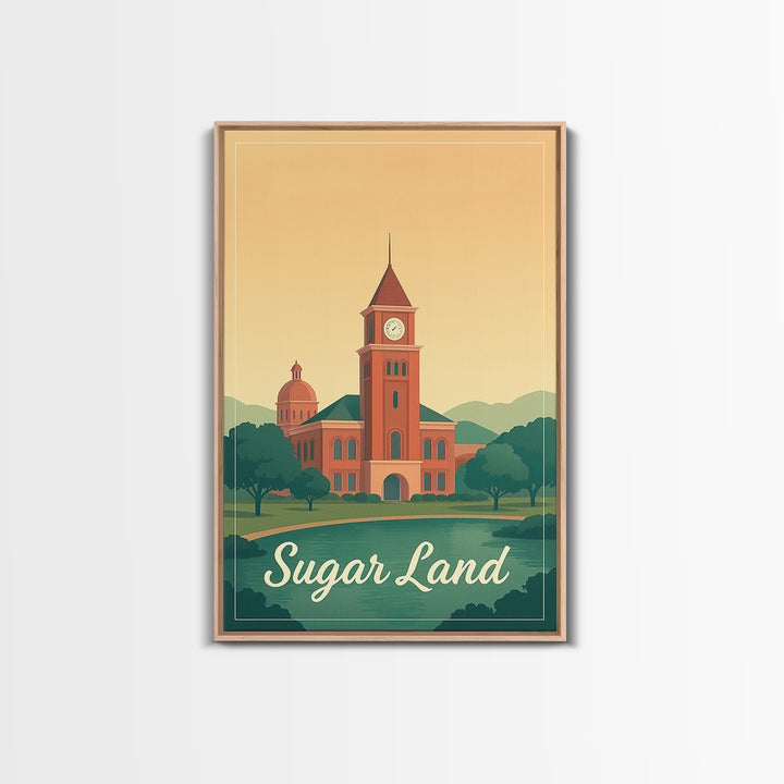Sugar Land Texas Travel Poster, Framed Canvas Print, Mid Century City Wall Art, Sugar Land Travel Art, Travel Poster Art, Gift For Travelers