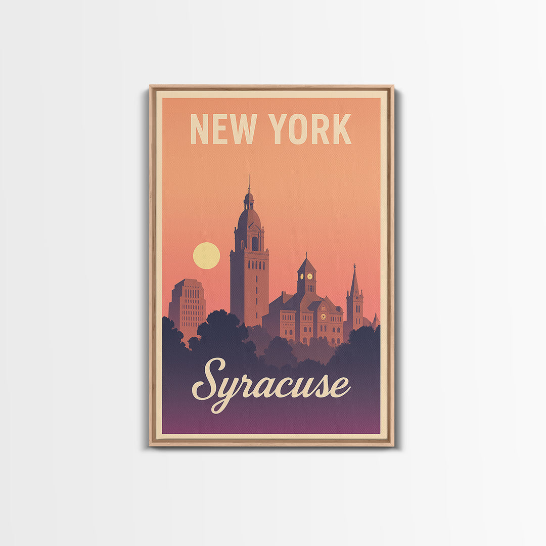 Syracuse New York Travel Poster, Canvas Print, Retro Sunset Skyline Art, Syracuse City Art, Home Office Decor, Wall Art, City Poster