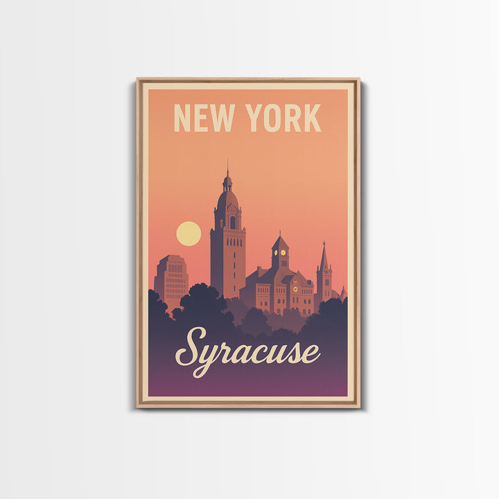 Syracuse New York Travel Poster, Canvas Print, Retro Sunset Skyline Art, Syracuse City Art, Home Office Decor, Wall Art, City Poster