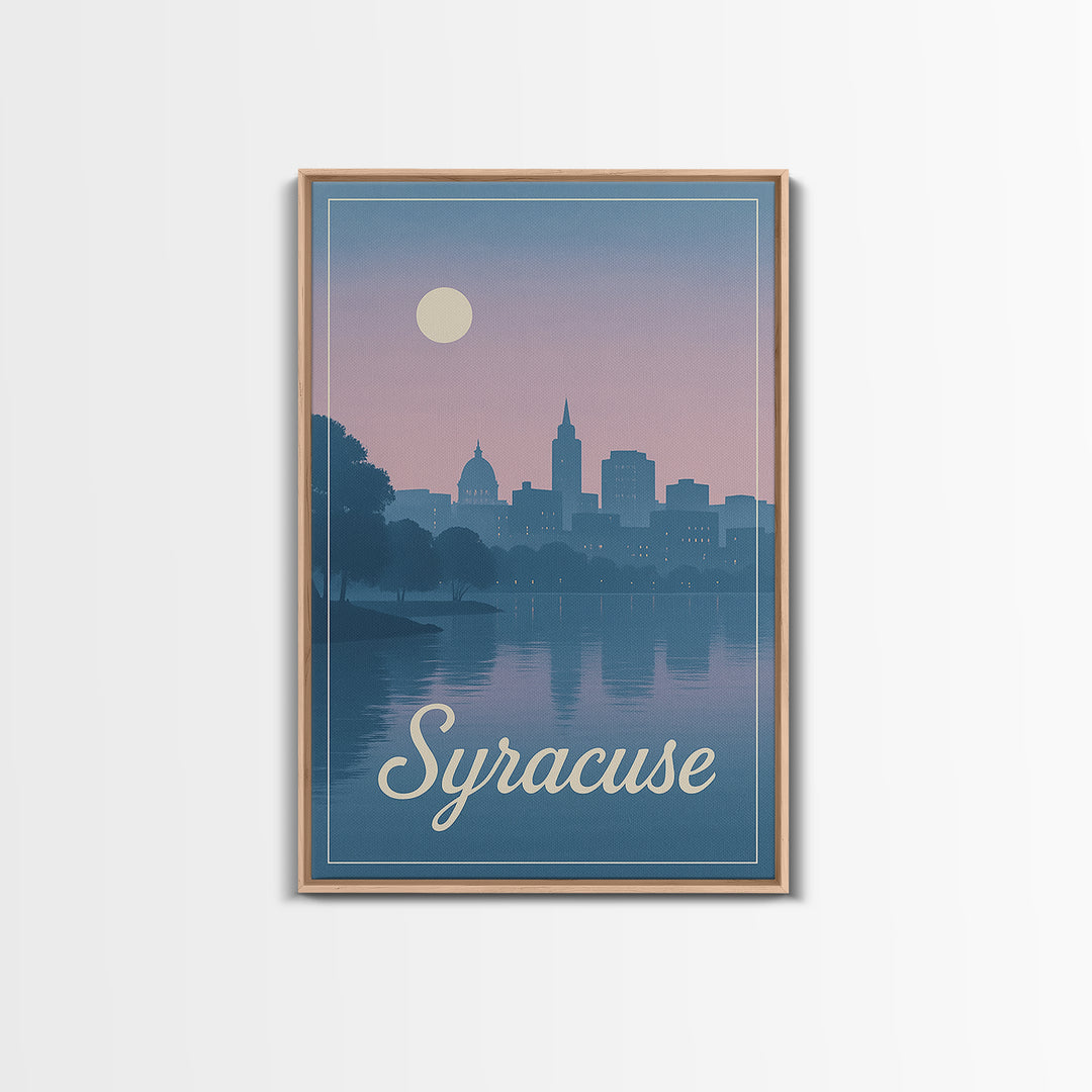Syracuse Travel Poster, Framed Canvas Print, Mid Century City Wall Art, Syracuse Poster Print, Vintage City Art, City Illustration