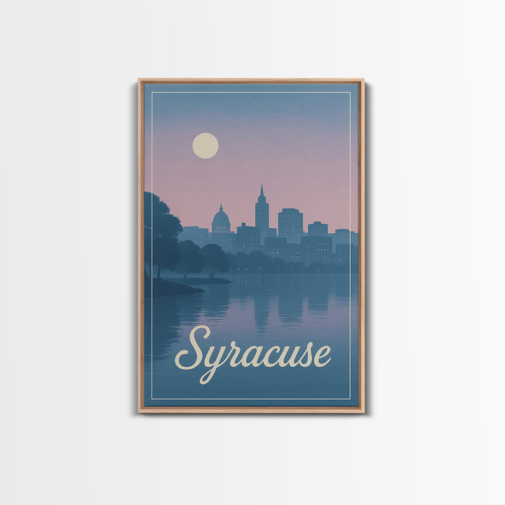 Syracuse Travel Poster, Framed Canvas Print, Mid Century City Wall Art, Syracuse Poster Print, Vintage City Art, City Illustration