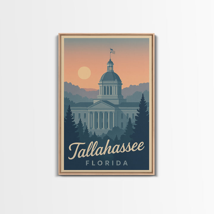 Tallahassee Travel Poster, Canvas Print, Retro Sunset Skyline Art, Tallahassee Wall Art, Travel Poster Set, Vintage City Poster