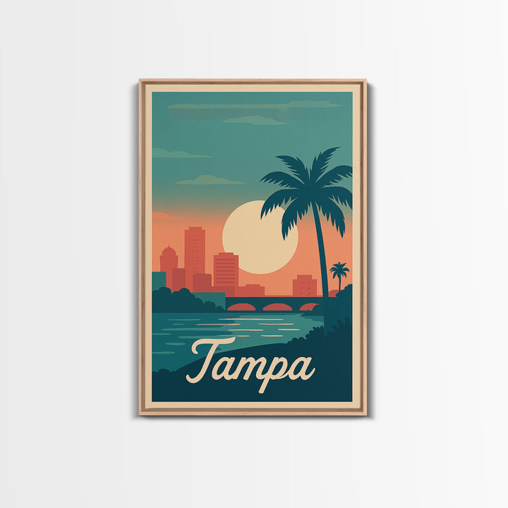 Tampa Florida Travel Poster, Canvas Print, Retro Sunset Skyline Art, Tampa Wall Art, Retro Travel Print, Vintage City Art, Travel Poster Art