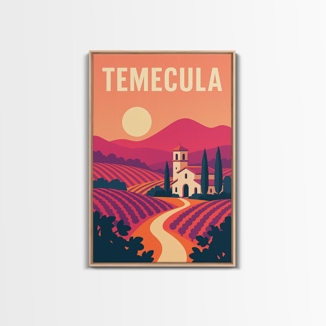Temecula Travel Poster, Framed Canvas Print, Mid Century City Wall Art, Temecula Poster Print, Travel Art Print, Travel Poster Set