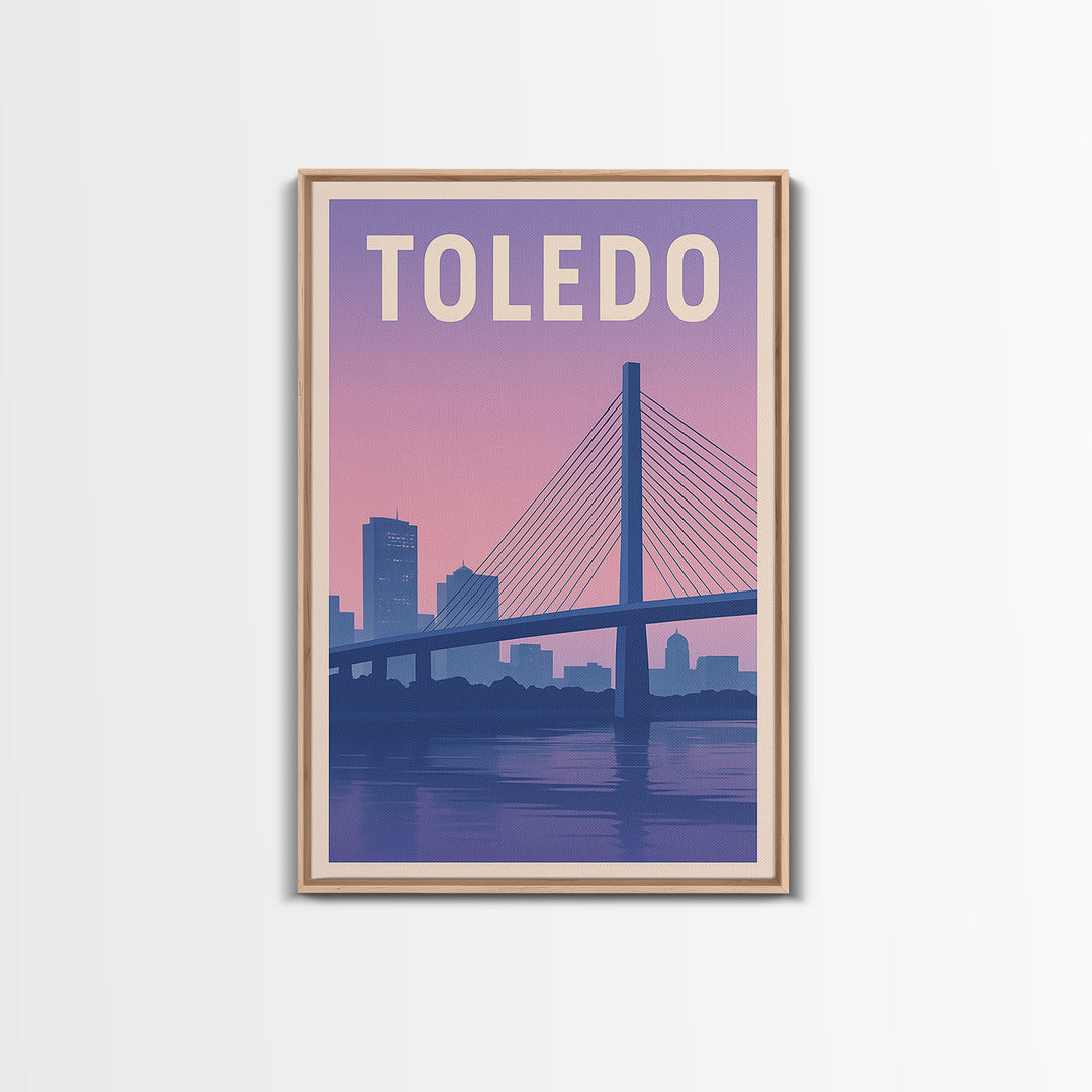 Toledo Ohio Travel Poster, Canvas Print, Retro Sunset Skyline Art, Toledo Travel Art, Watercolor Cityscape, City Poster, Travel Prints