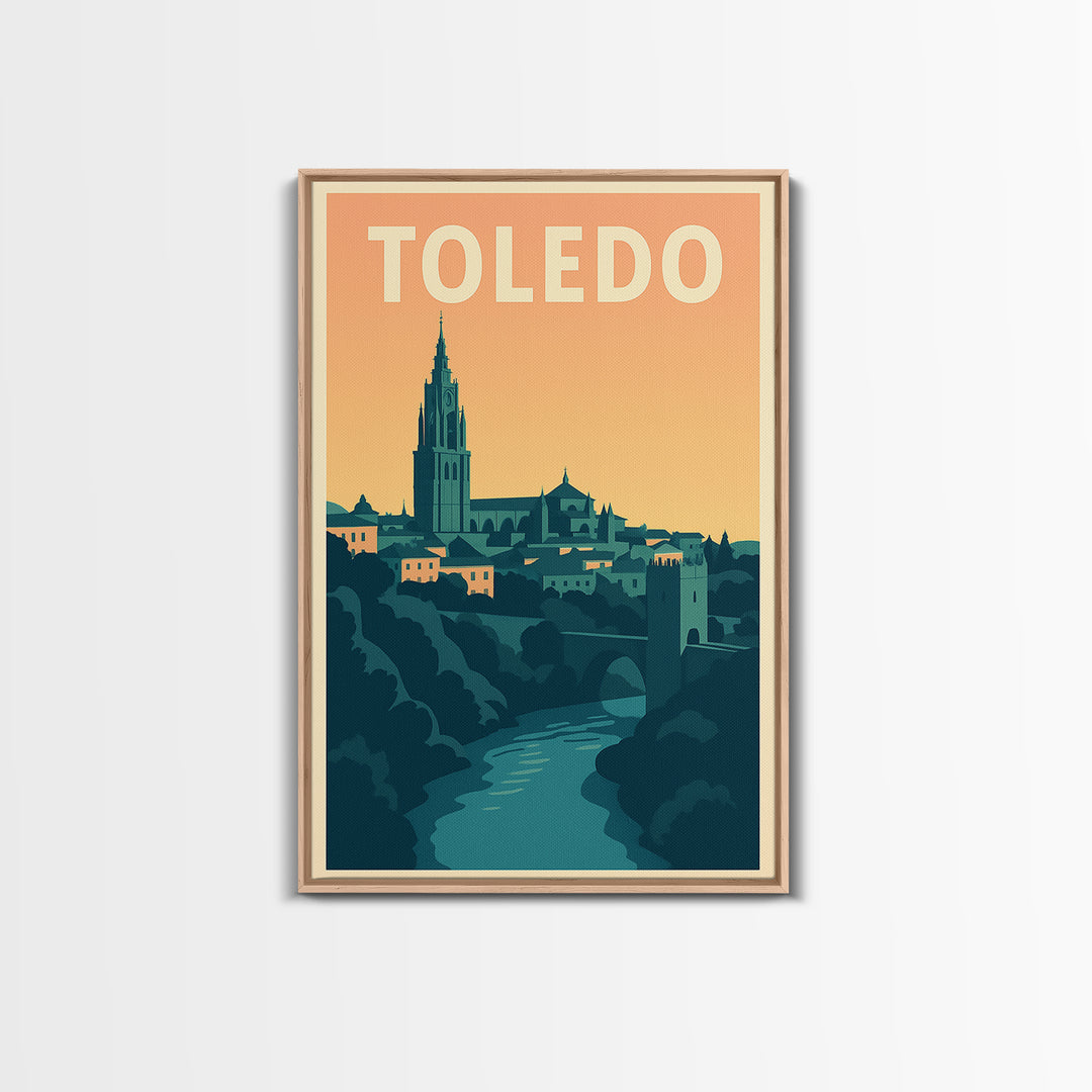 Toledo Travel Poster, Framed Canvas Print, Mid Century City Wall Art, Toledo Art Print, Retro Travel Print, City Art Print, Vintage Print