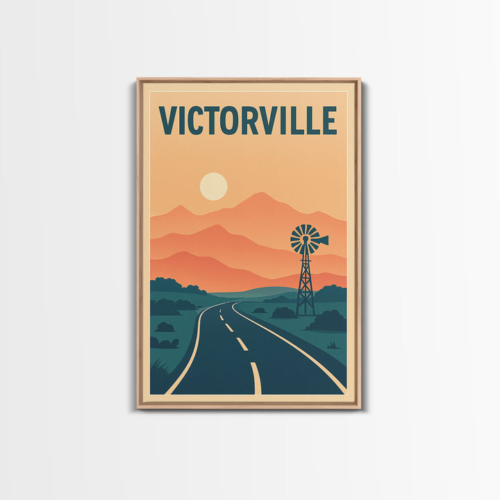 Victorville Travel Poster, Framed Canvas Print, Retro Sunset Skyline Art, Victorville Wall Art, City Art Print, Travel Poster Art