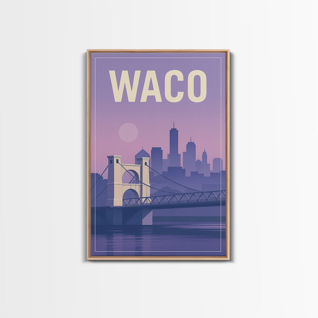 Waco Texas Travel Poster, Canvas Print, Mid Century City Wall Art, Waco City Art, Travel Wall Art, Gift For Travelers, Travel Art Print