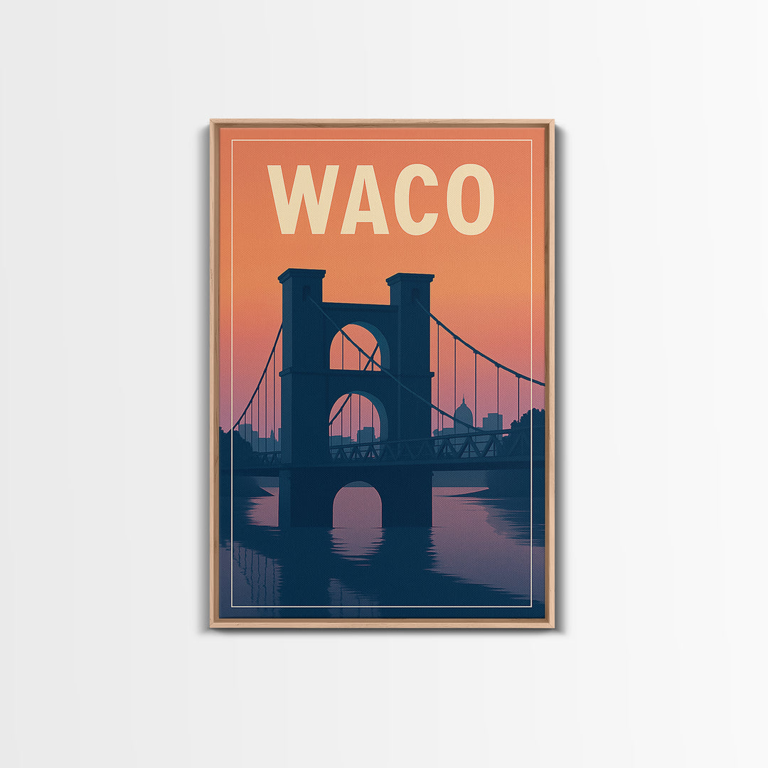 Waco Travel Poster, Framed Canvas Print, Classic Travel Poster Art, Waco City Art, Gift For Travelers, Travel Wall Decor, Home Office Decor