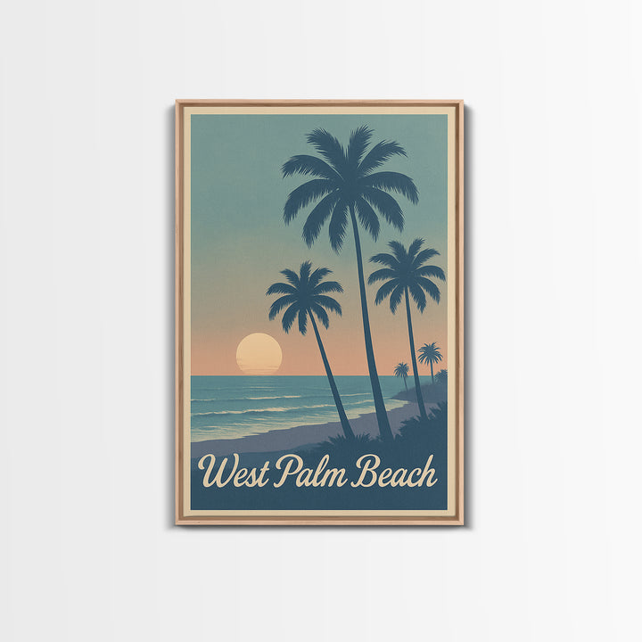 West Palm Beach Travel Poster, Framed Canvas Print, Retro Sunset Skyline Art, West Palm Beach Art Print, Fine Art Print, Travel Poster Art