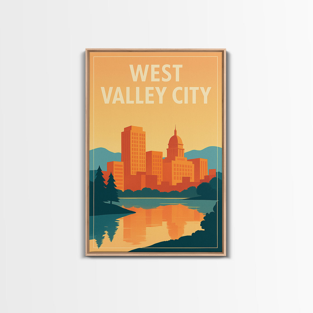 West Valley City Travel Poster, Framed Canvas Print, Classic Travel Poster Art, West Valley City Poster Print, Vintage City Poster