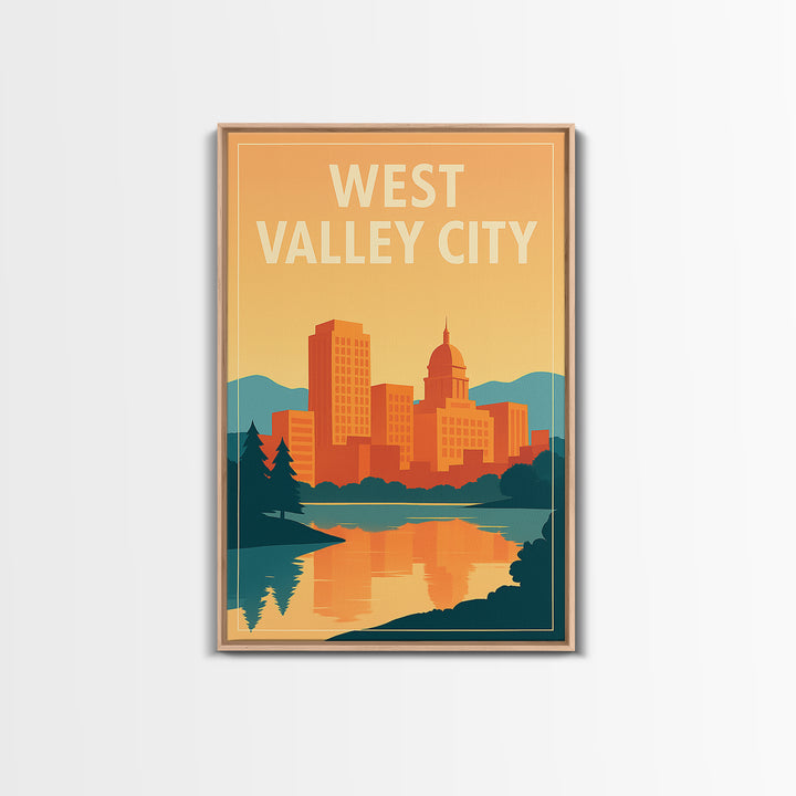 West Valley City Travel Poster, Framed Canvas Print, Classic Travel Poster Art, West Valley City Poster Print, Vintage City Poster