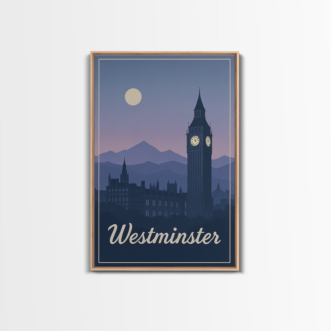Westminster Travel Poster, Canvas Print, Mid Century City Wall Art, Westminster Travel Art, City Travel Prints, Home Office Decor