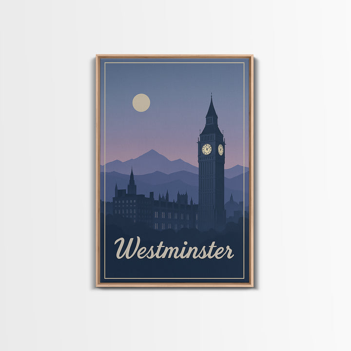 Westminster Travel Poster, Canvas Print, Mid Century City Wall Art, Westminster Travel Art, City Travel Prints, Home Office Decor