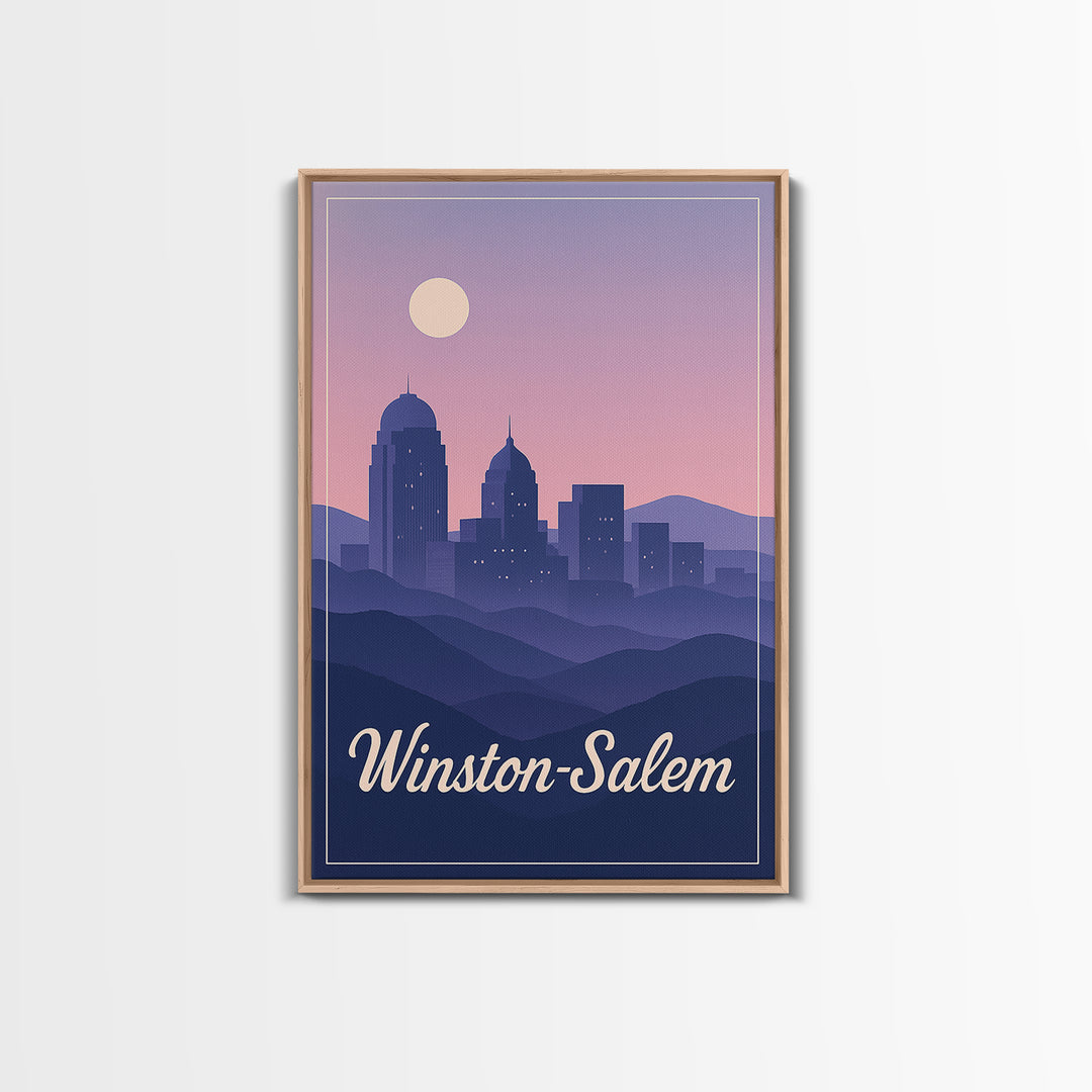 Winston Salem Travel Poster, Framed Canvas Print, Retro Sunset Skyline Art, Winston Salem Poster Print, Retro Travel Print, Fine Art Print