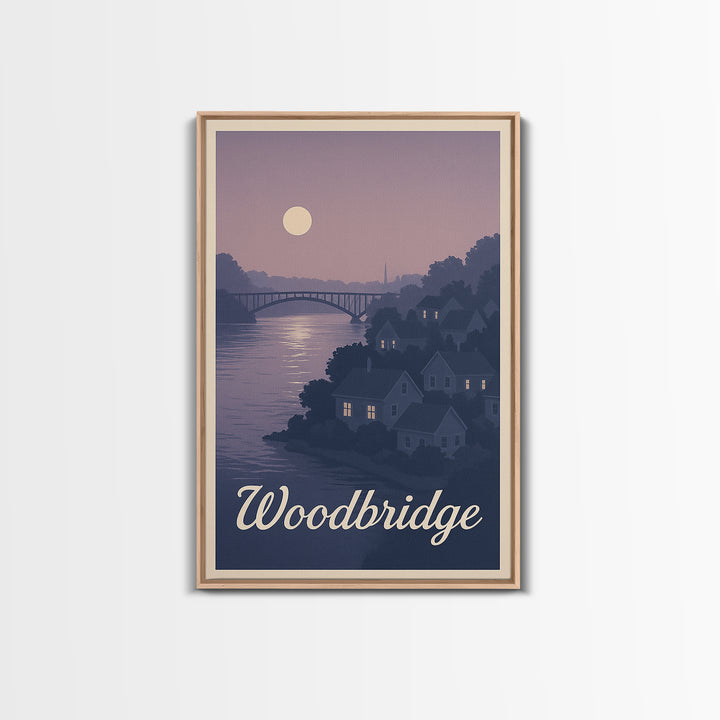 Woodbridge Travel Poster, Canvas Print, Mid Century City Wall Art, Woodbridge City Art, City Illustration, Travel Poster Art, Poster Art
