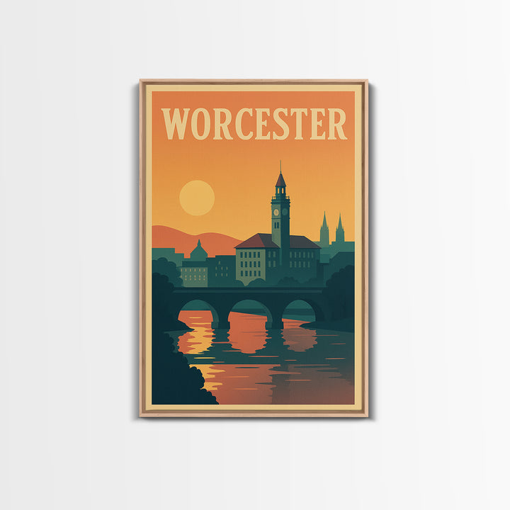 Worcester Travel Poster, Canvas Print, Mid Century City Wall Art, Worcester Travel Art, Travel Poster Set, City Art Print, Fine Art Print