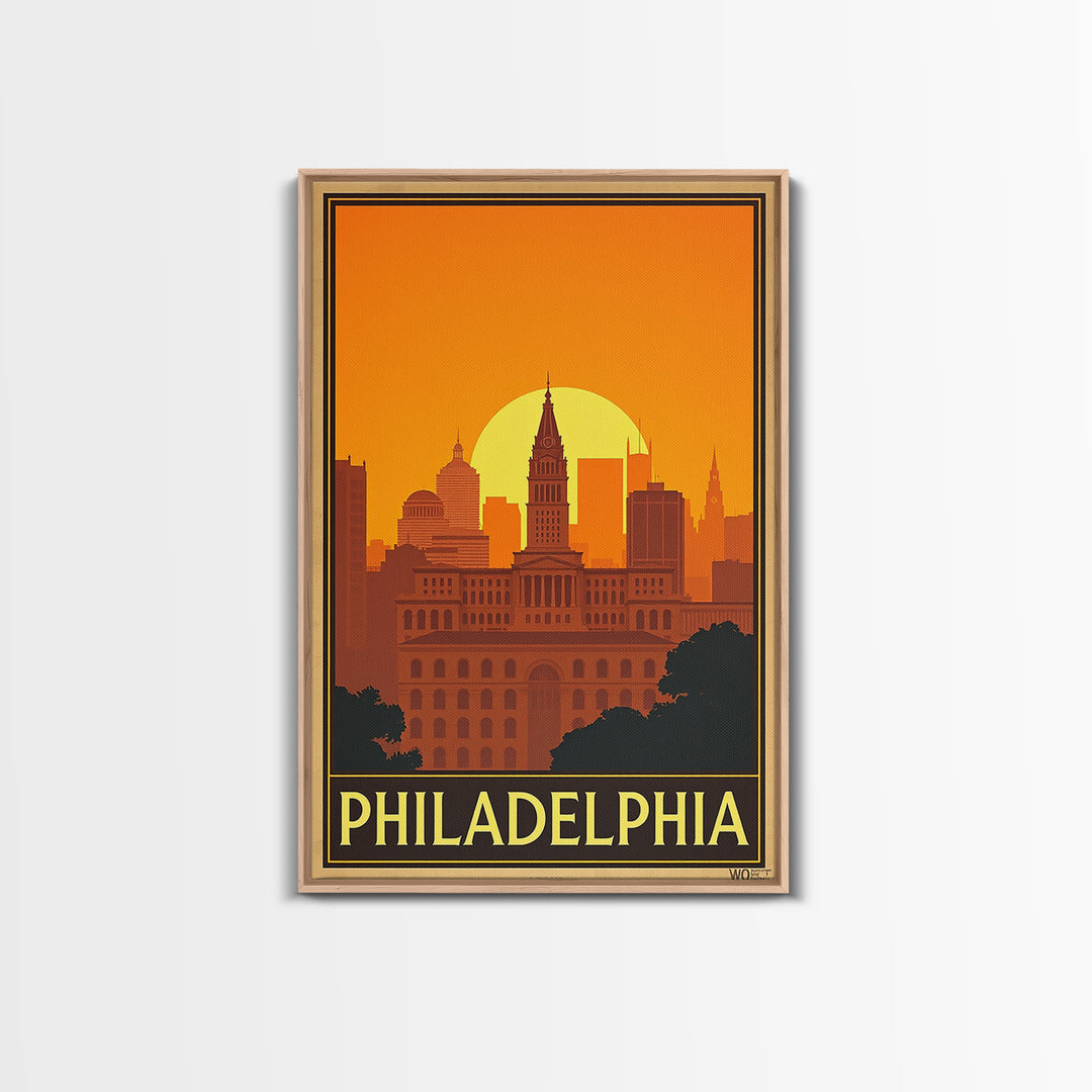 Philadelphia Travel Poster, Framed Canvas Print, Retro City Wall Art ...
