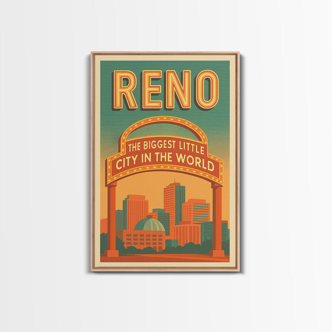 Reno Travel Poster, Framed Canvas Print, Classic Retro Poster Art, Ren ...