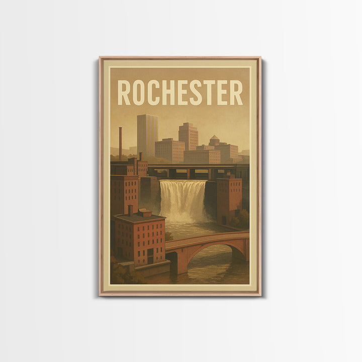 Rochester Travel Poster, Framed Canvas Print, Old School Travel Poster, Rochester Travel Art, Vintage City Poster, Retro Travel Print