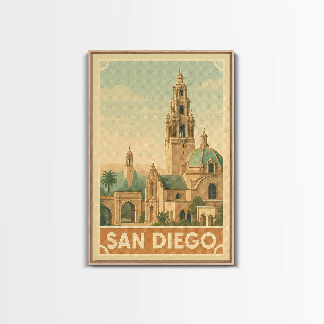 San Diego California Travel Poster, Framed Canvas Print, Vintage Theat ...