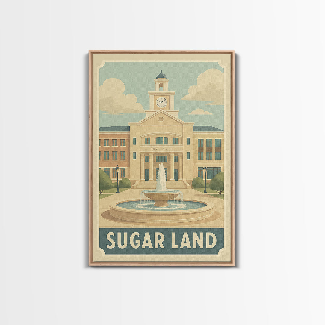 Sugar Land Texas Travel Poster, Canvas Print, Retro Poster Art, Sugar Land Wall Art, Retro Travel Print, City Travel Prints, Wall Art