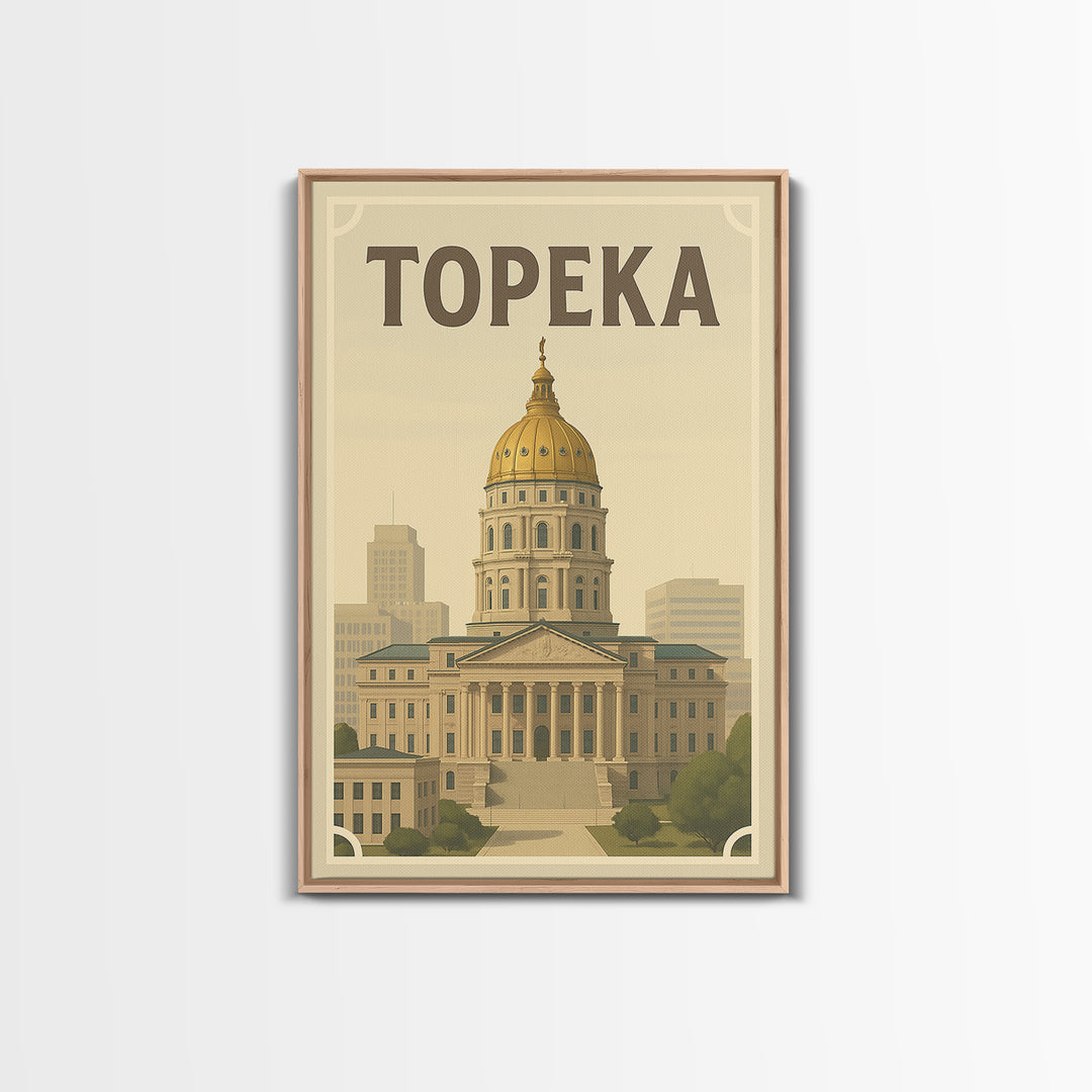 Topeka Travel Poster, Framed Canvas Print, Classic Retro Poster Art, T ...