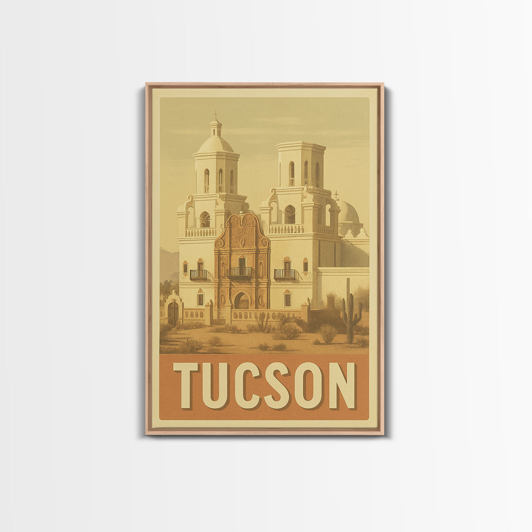 Tucson Arizona Travel Poster, Canvas Print, Vintage Theatre Style Art, Tucson Wall Art, City Illustration, Mid Century Wall Art, Travel Art