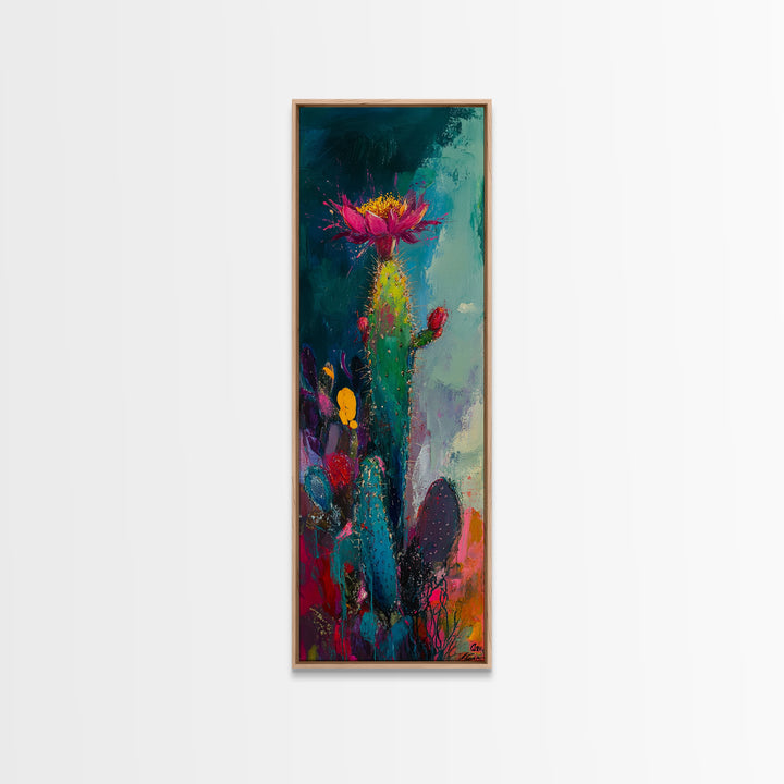 Abstract Desert Cactus Wildflower Art Framed Canvas Print | Southwest Wall Art | Botanical Prints | Boho Wall Art | Moody Art