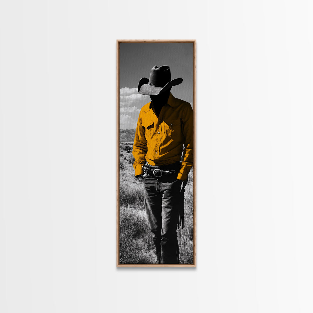 Mysterious Cowboy Silhouette Framed Canvas Print | Rustic Western Wall Art | Moody Art | Farmhouse Decor | Southwest Art | Gift Idea