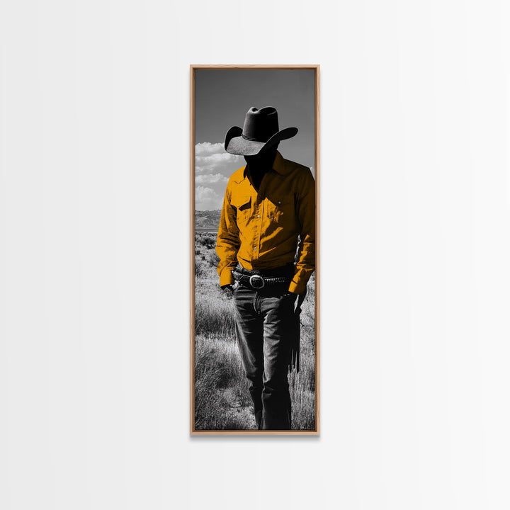 Mysterious Cowboy Silhouette Framed Canvas Print | Rustic Western Wall Art | Moody Art | Farmhouse Decor | Southwest Art | Gift Idea