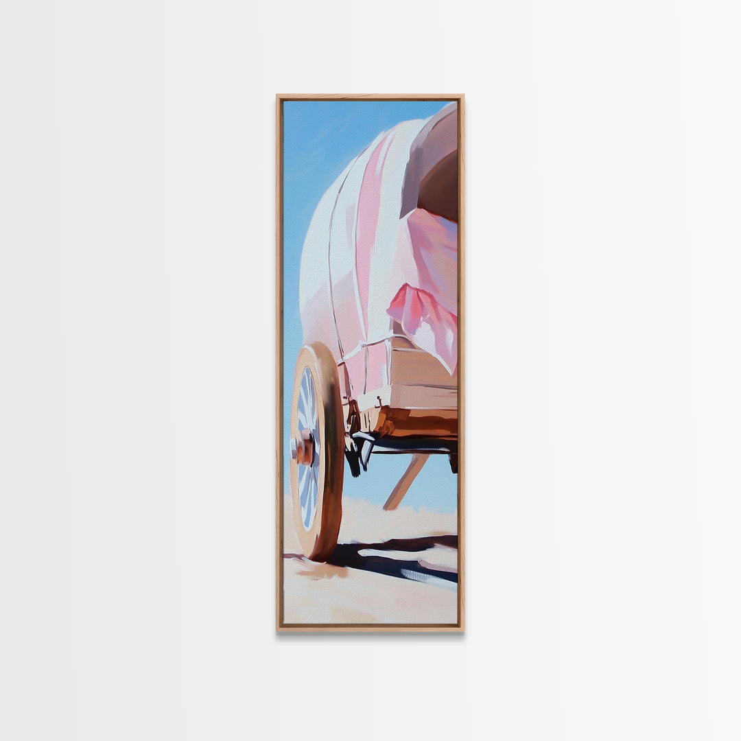 Covered Wagon Closeup Framed Canvas Print Rustic Decor Farmhouse Art Minimalist Painting Southwest Wall Art