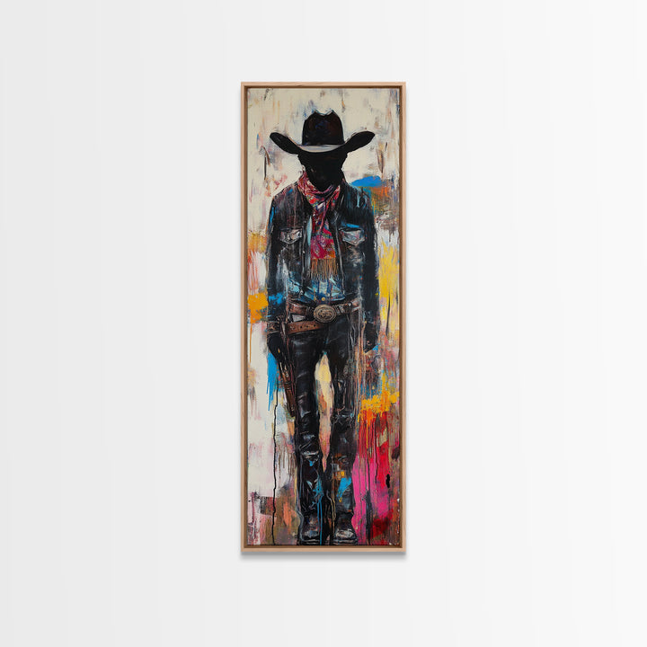 Mysterious Cowboy Art Framed Canvas Print, Southwest Wall Art, Moody Art, Rustic Wall Art, Dark Romance Painting, Extra Wide Art