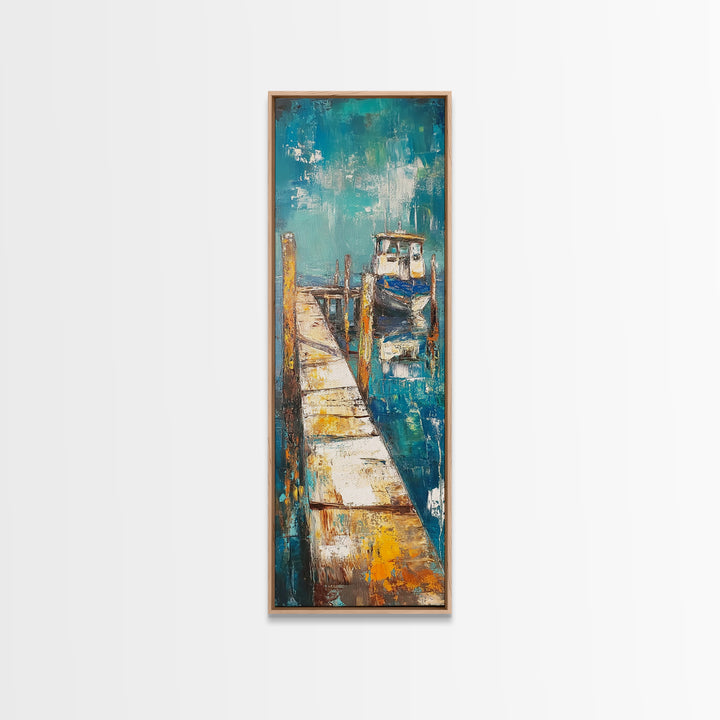 Coastal Dock Painting Canvas Print, Nautical Wall Art, Painting Morro Bay, Coastal Decor, Seascape Painting, Ocean Art, Rustic Art, Extra Wide Art, Farmhouse Art, Nautical Painting, Blue And Green Wall Art, Gift Idea, Bedroom Art