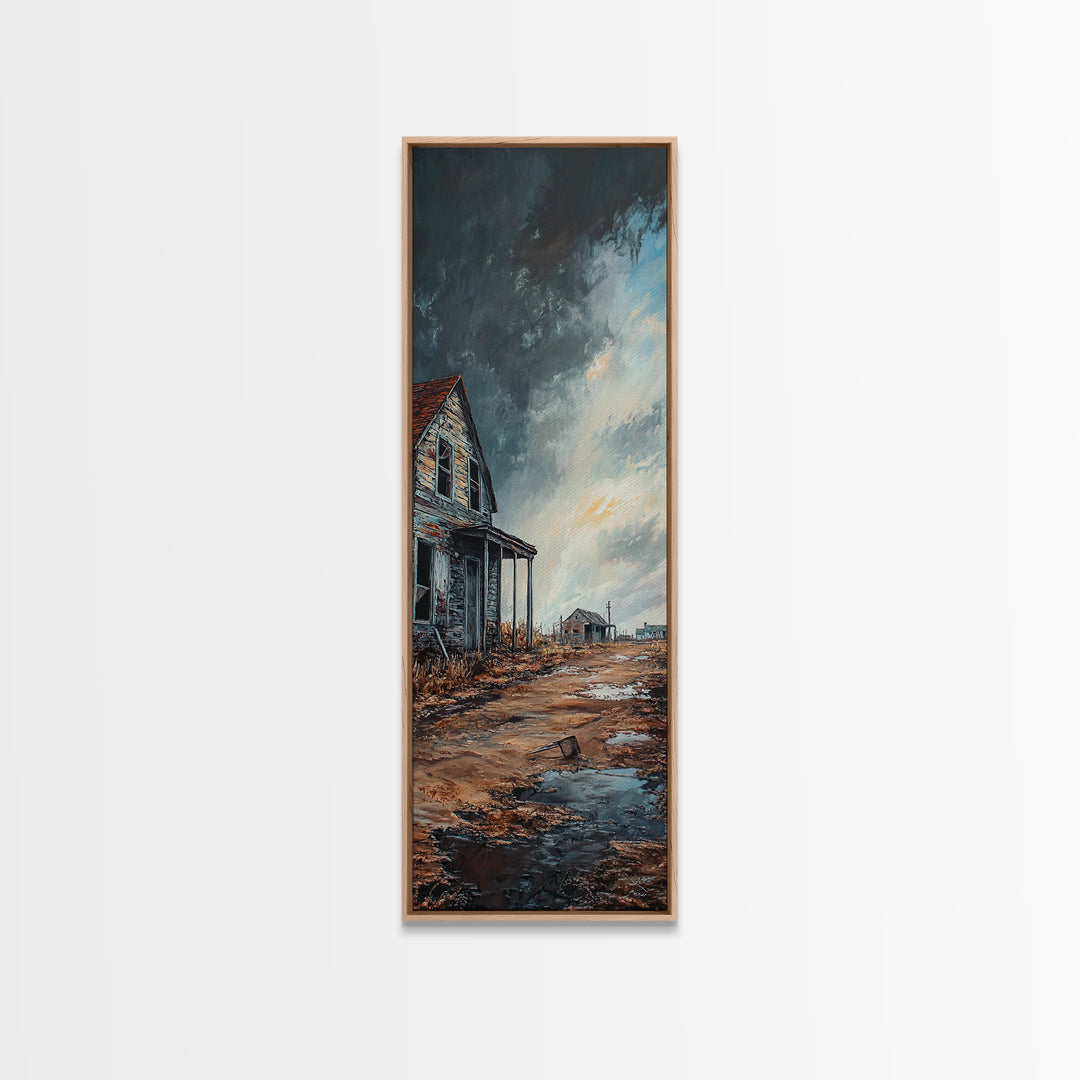 Abandoned House Stormy Sky Canvas Print Moody Art Rustic Wall Art Farmhouse Art Dark Romance Painting Wabi Sabi Art