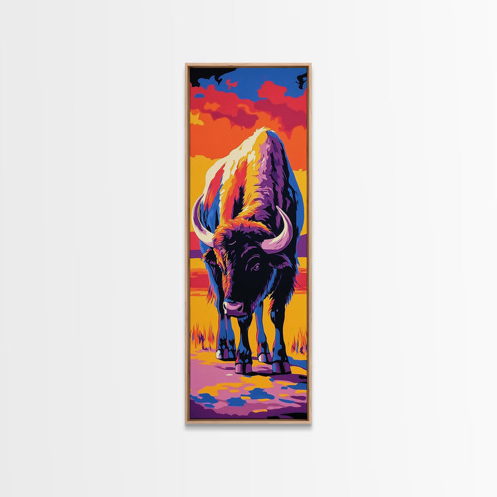 Pop Art Bison Canvas Print Southwest Wall Art Bright Wall Art Tall Narrow Art Colorful Art Above Couch Art