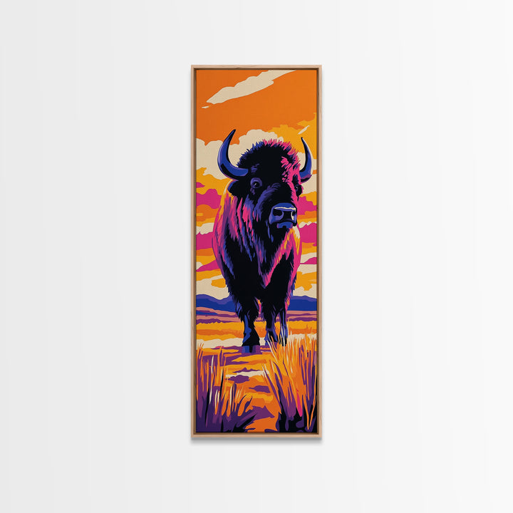 Vibrant Bison Canvas Print Pink Orange Wall Art Southwest Wall Art Rustic Art Tall Narrow Art Gift Idea Him