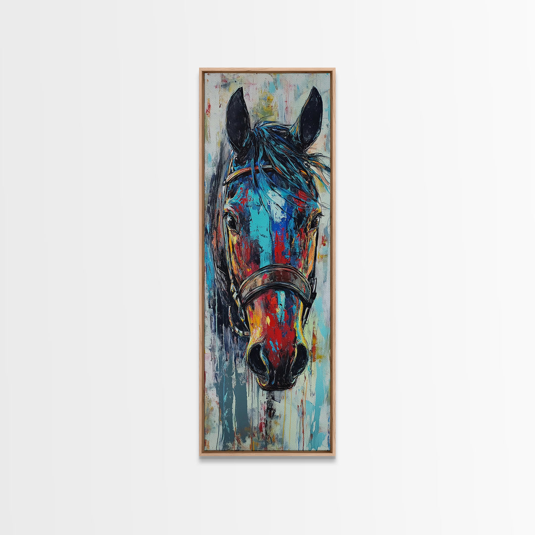 Abstract Horse Portrait Framed Canvas Print Moody Art Rustic Wall Art Southwest Wall Art Extra Tall Narrow Art