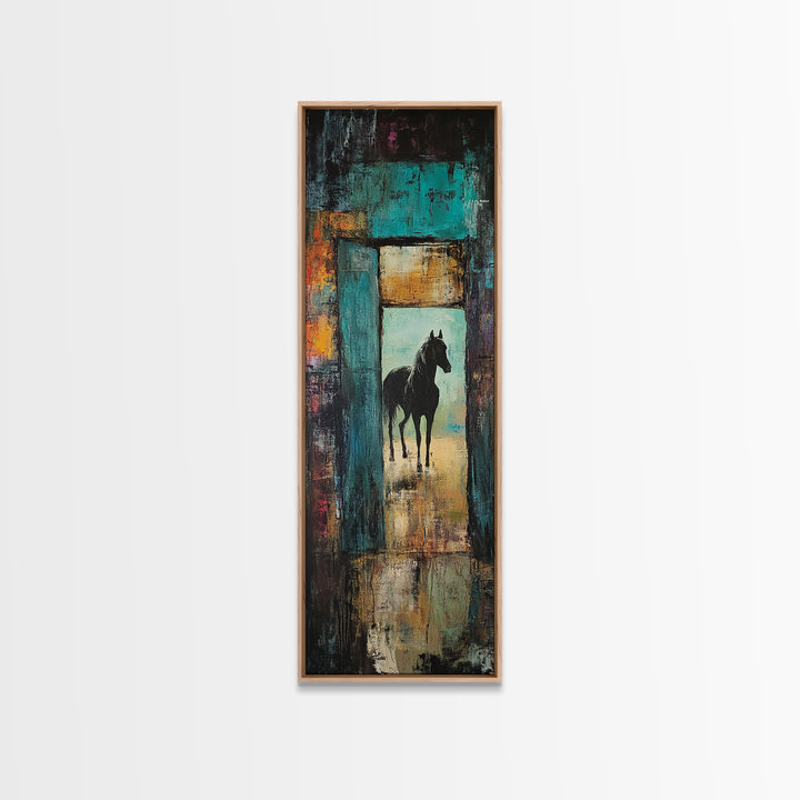 Mysterious Horse Silhouette Framed Canvas Print Moody Art Rustic Wall Art Southwest Wall Art Extra Tall Narrow Art