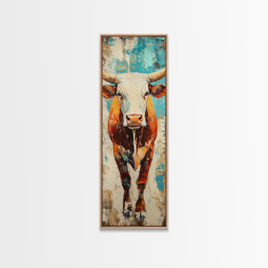 Abstract Western Bull Framed Canvas Print rustic decor farmhouse wall art southwest wall art geometric wall art gift idea for him