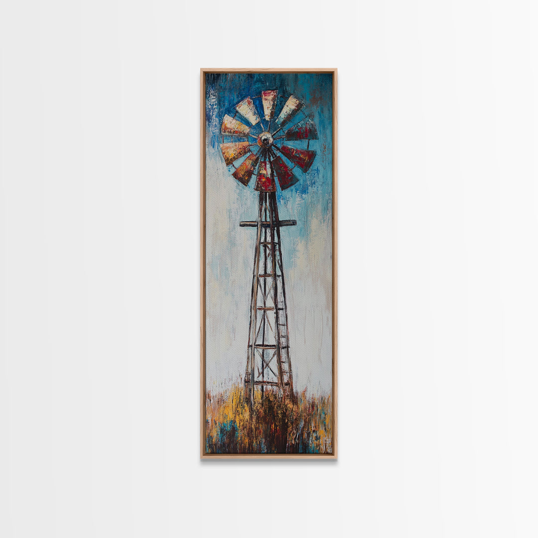 Vintage Windmill Painting Framed Canvas Print windmill wall art rustic ...